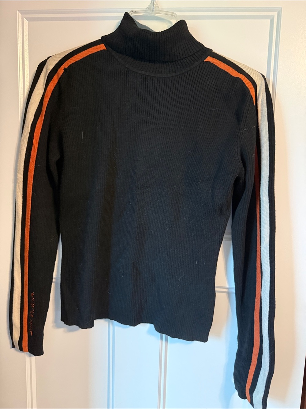 Harley-Davidson Turtleneck Sweater with Orange and Cream Shoulder Stripe